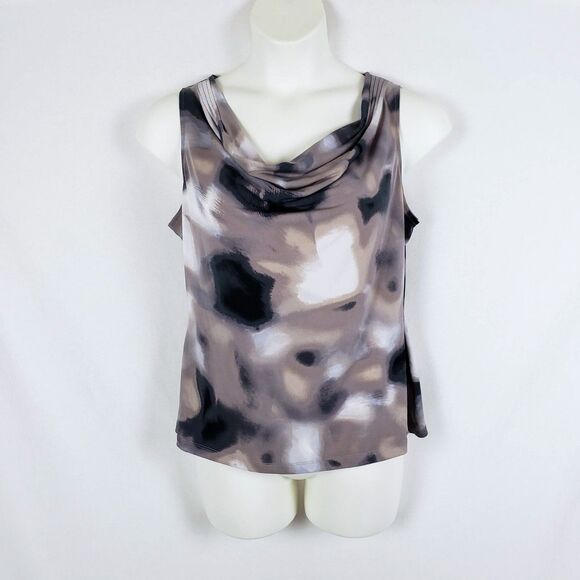 Calvin Klein Cowl Neck Top Womens L Brown Abstract Grunge Forest Fairy Y2K - Picture 2 of 11
